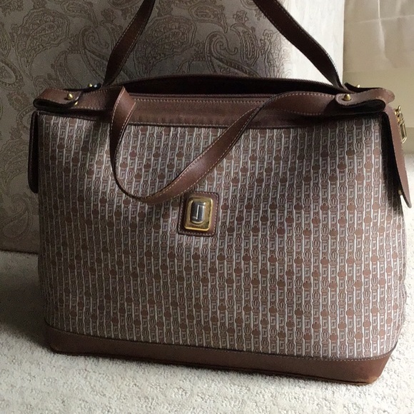 Judith Leiber brown leather/fabric hand bag - Picture 2 of 12